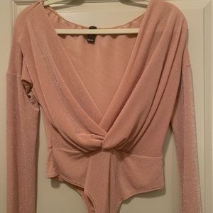 Pink, embellished, low cut bodysuit from Windsor